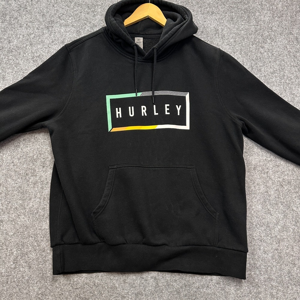 Hurley Hoodie Men's XL Black Fleece Pullover Logo Graphic Ride Surf Skate - Picture 2 of 8